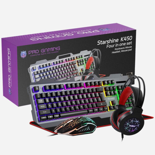Kit 4 in 1 Pro Gaming K450, Mouse, Tastatura, Casti, Mousepad, RGB, USB
