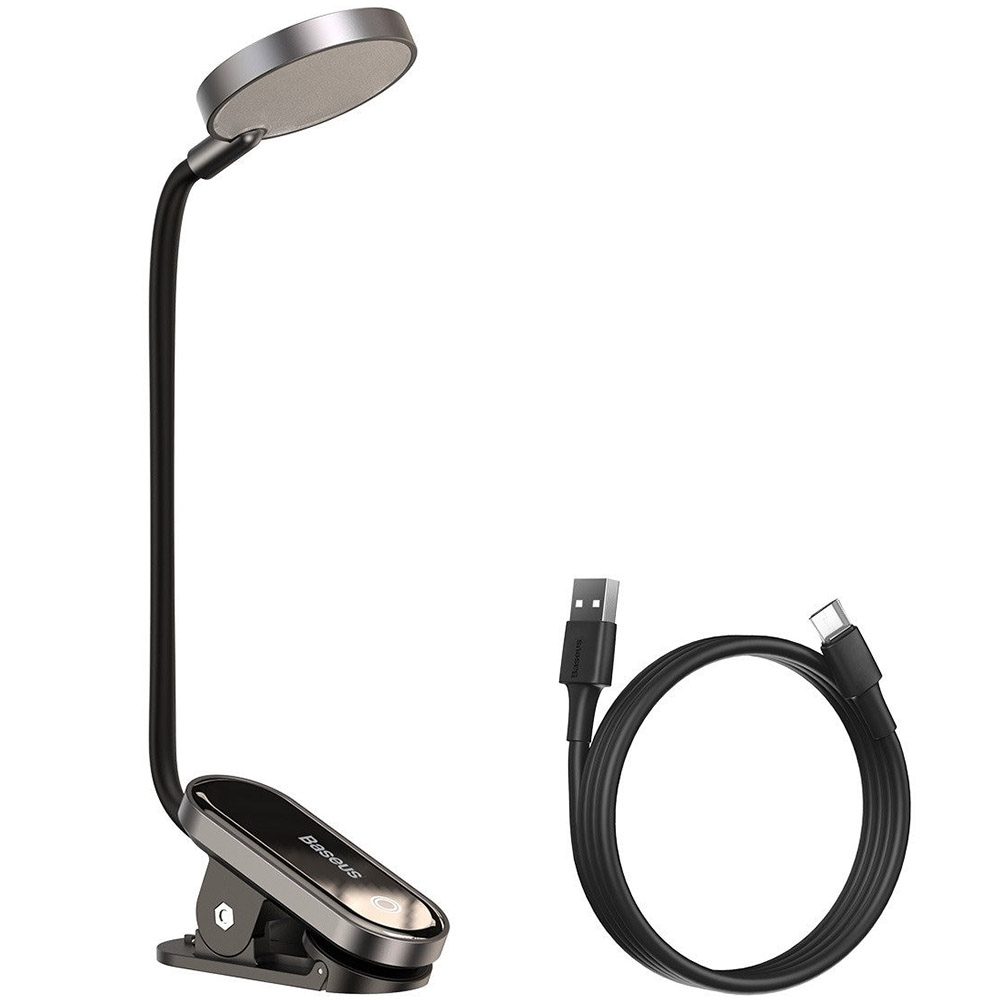 Lampa de masa Baseus Comfort, LED, 3 trepte intensitate luminoasa, acumulator 400mAh, Gri