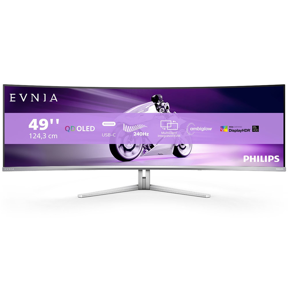 Monitor Curbat Philips Evnia Super Wide QDOLED, 49 inch, 144Hz, 0.03ms, HDMI, DP, USB-C, FreeSync Premium Pro, FlickerFree, Low Blue, USB hub, Gri, 49M2C8900L