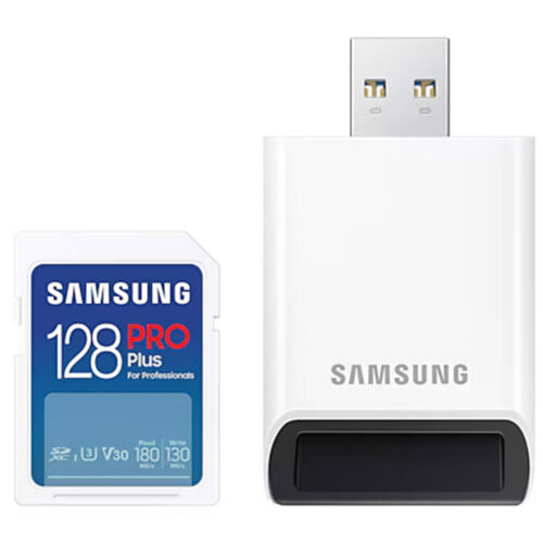 Set card de memorie si cititor Samsung Pro Plus, SDXC, 128GB, Alb