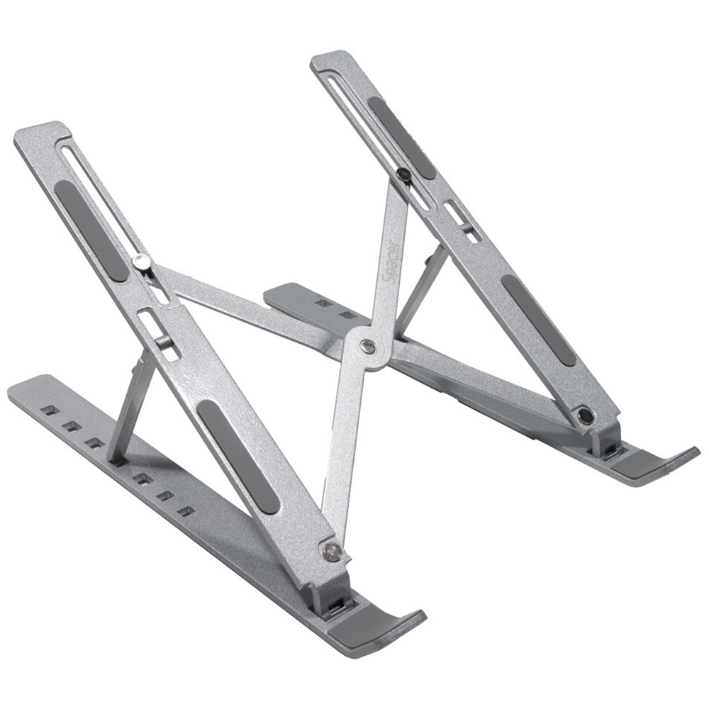 Stand Notebook Spacer, 15.6 inch, aluminiu, pliabil si ajustabil, 7 trepte de inaltime, husa de transport, gri
