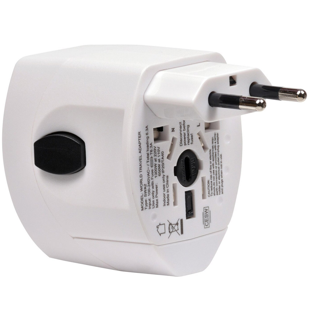 Adaptor universal Spacer, Schuko x 1, conectare Socket Universal tata, USB x 2, 10 A, alb