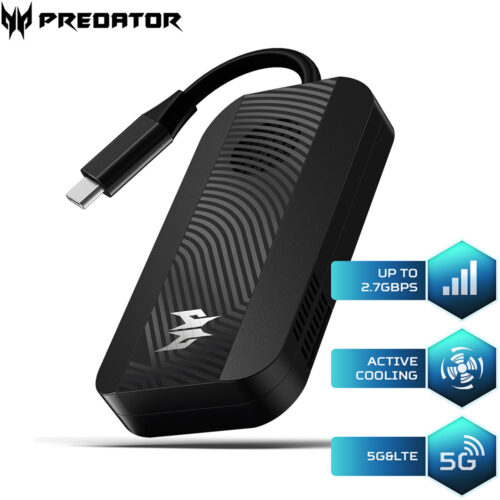 Modem Acer Predator Connect D5 5G, SIM card slot, 2.7Gbps SA, 2.5Gbps NSA, Active Fan Cooling, USB 3.1 Type-C