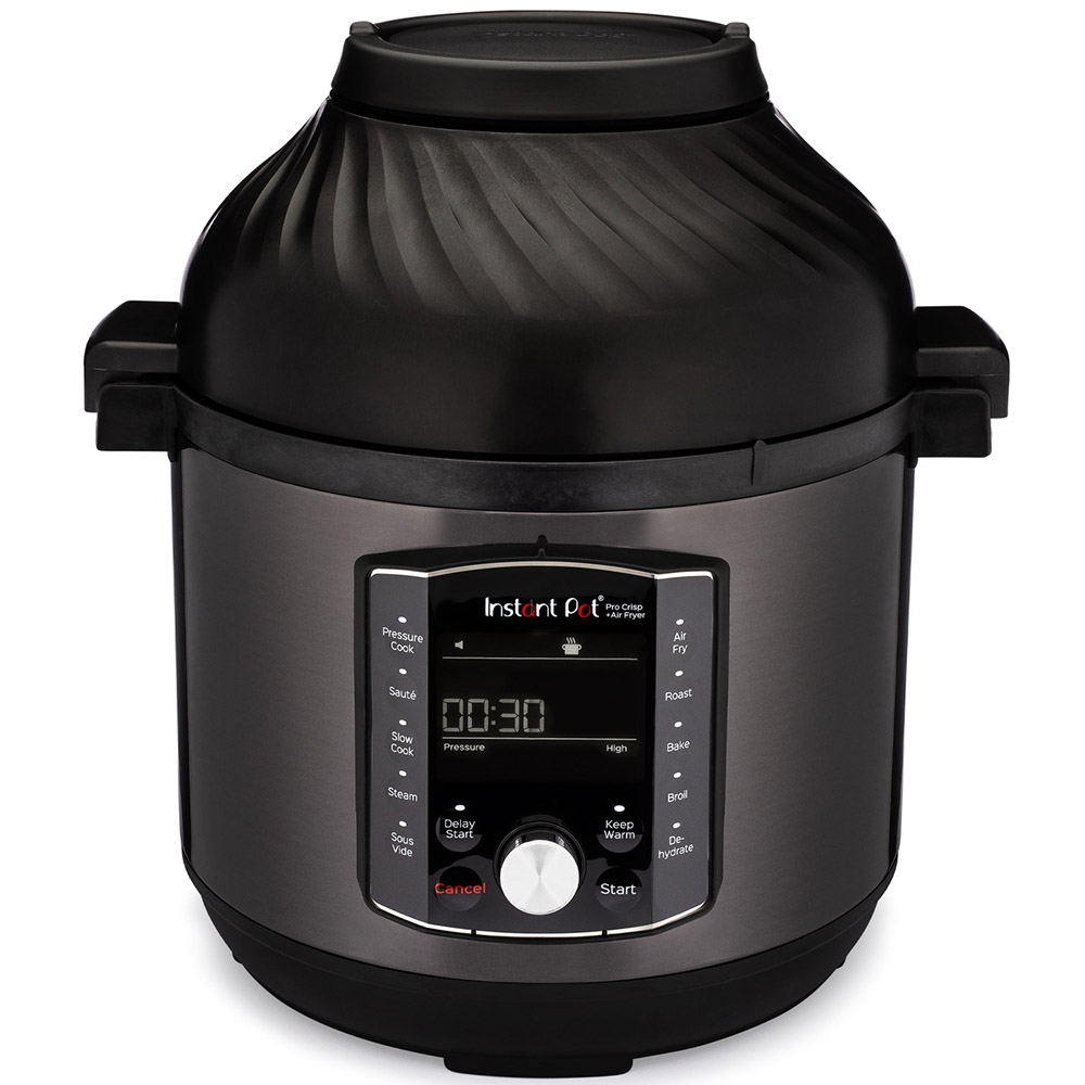 Multicooker si friteuza cu aer cald, 2 in 1, Instant Pot Pro Crisp 8, 1500W, 11 programe presetate, Capacitate 7.6 litri, Vas interior din inox, Negru
