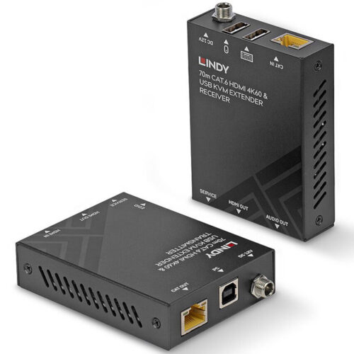 Switch KVM receptor/transmitator, Lindy, Cat.6, HDMI, 4K60, 70m, Negru