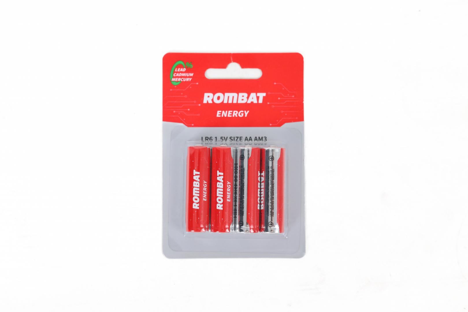 Bateriile alcaline Rombat se comercializează la cutie colectiva de 12 blistere a câte 4 bucăți. ➢ Tensiune nominală: 1