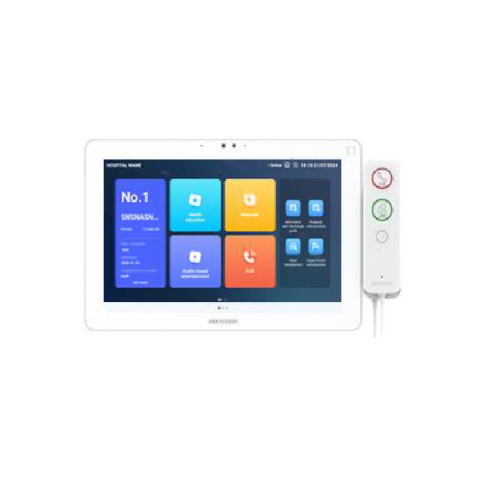 Display cu brat pentru patul pacientului Hikvision DS-KHB9533-WHS 1. Dimensiune ecran: 10.1 inch touch screen 2. Sistem de operare: Android 10.1 3. Rezolutie: 1280*800 4. Parametrii camera: 2MP camera 5. Mod de operare: capacitive touch + handset buttons 6. Memorie si stocare: 2G + 4G. TF card max