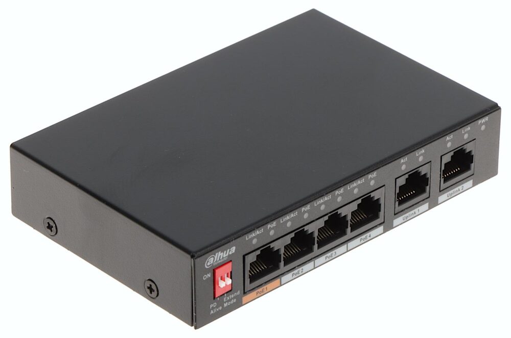 DAHUA SWITCH 6P 10/100 4POE PORTS Switch unmaneged cu 6 porturi 10/100Mbps cu 4 porturi PoE > Suportă standardele IEEE802.3