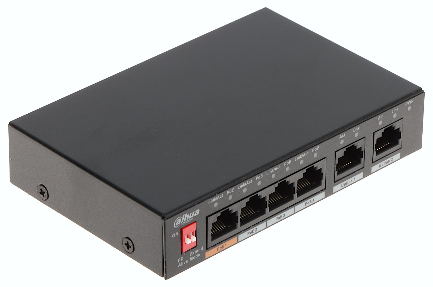 DAHUA SWITCH 6P 10/100 4POE PORTS Switch unmaneged cu 6 porturi 10/100Mbps cu 4 porturi PoE > Suportă standardele IEEE802.3