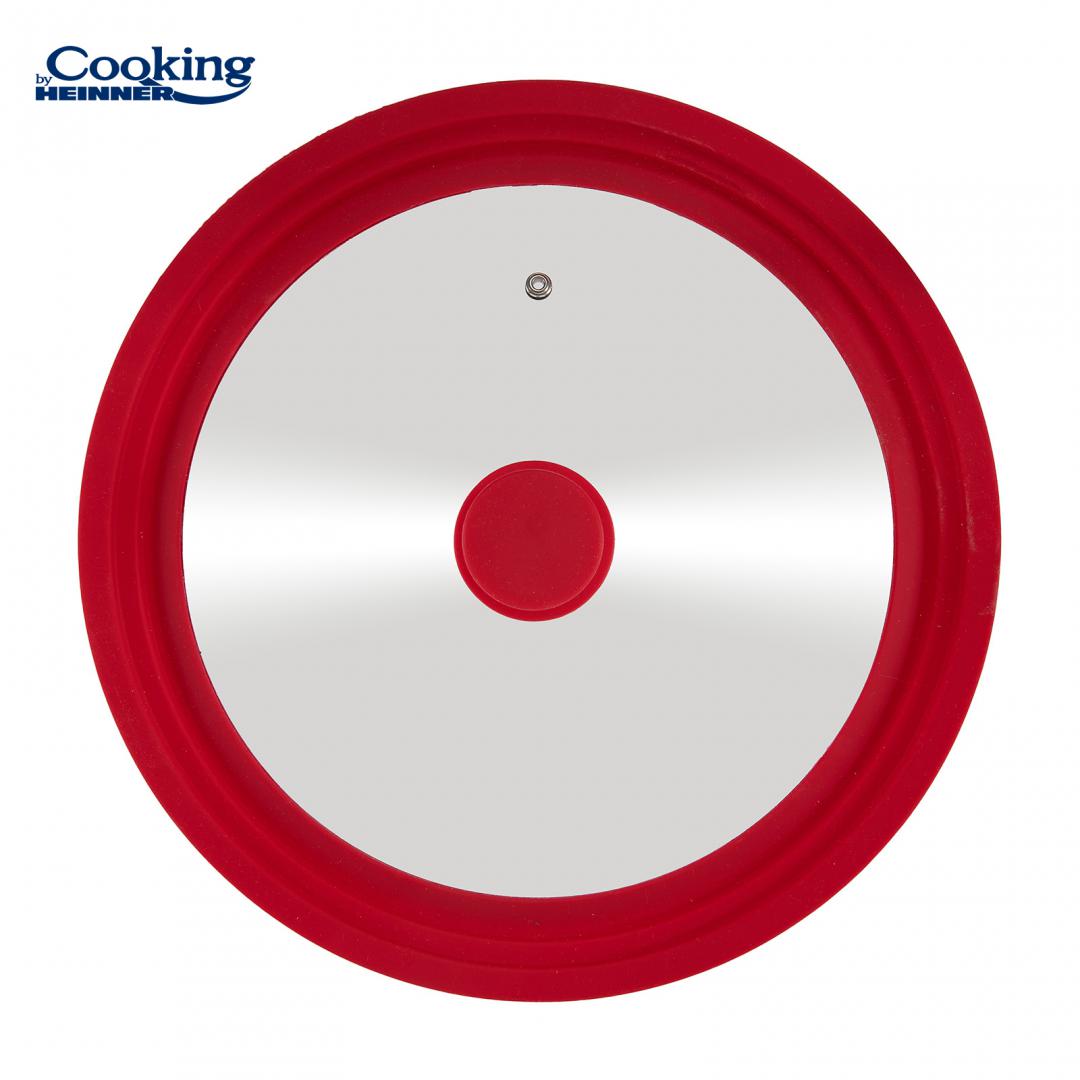 SET 3 CAPACE STICLA CU MARGINE DIN SILICON AJUSTABILA 16/18/20 CM; 22/24/26 CM; 28/30/32 CM; ROSU