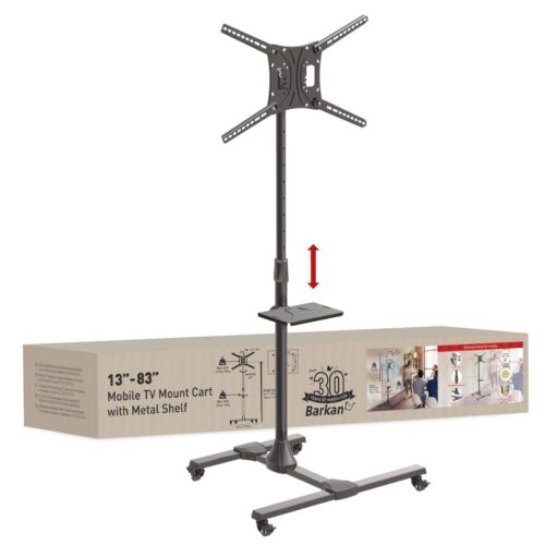 Suport Mobil de podea pentru TV plat/curbat Barkan + raft metal pentru laptop