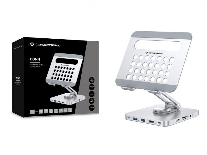 Conceptronic DONN26G Tablet Stand with 8-in-1 USB 3.2 Gen 1 Docking Station
