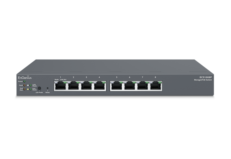 EnGenius Managed / stand-alone Desktop 8-port 55W GbE  Switch (PoE) 8-port GbE PoE.af 55W L2+ DT Cloud Management Switch