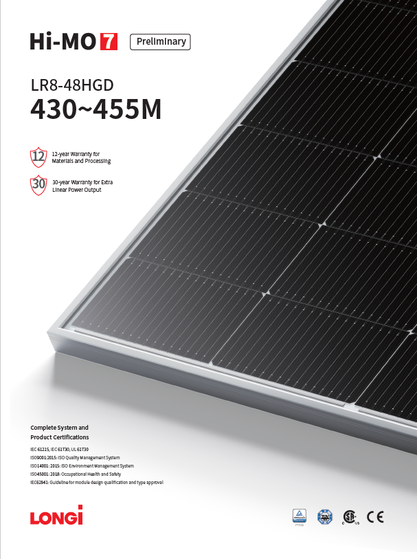 Panou solar Hi-MO 7 LR8-48HGD 445MGlass-glass