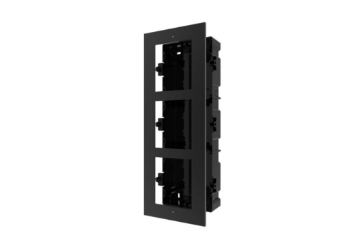 Panou frontal pentru 3 module videointerfon modular Hikvision DS-KD- ACF3; permite conectarea a 3 module de videointerfon modular; montareincastrata; material aluminiu