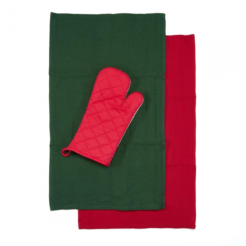 Set manusa bucatarie 3 piese Craciun Green