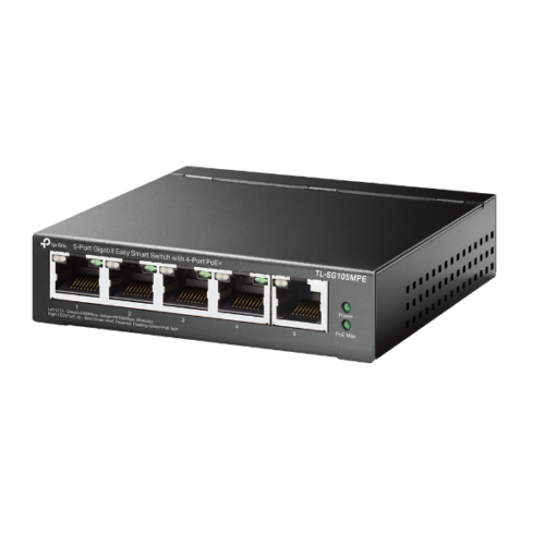 "5-Port Gigabit Easy Smart Switch with 4-Port PoE+ PORT: 4× Gigabit PoE+ Ports