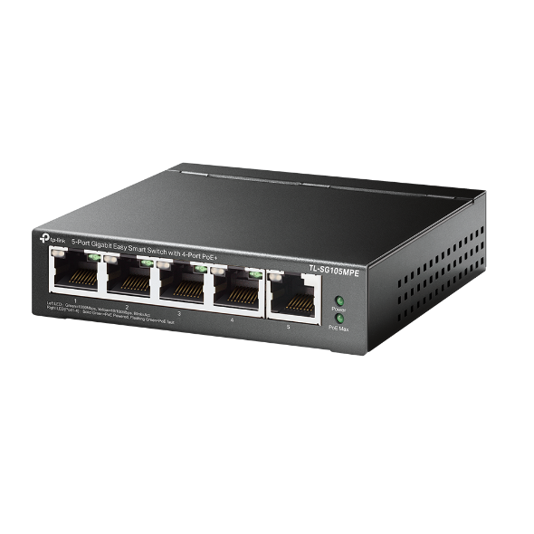 "5-Port Gigabit Easy Smart Switch with 4-Port PoE+ PORT: 4× Gigabit PoE+ Ports