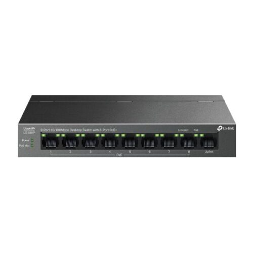 "9-Port 10/100 Mbps Desktop Switch with 8-Port PoE+ PORT: 8× 10/100 Mbps PoE+ Ports