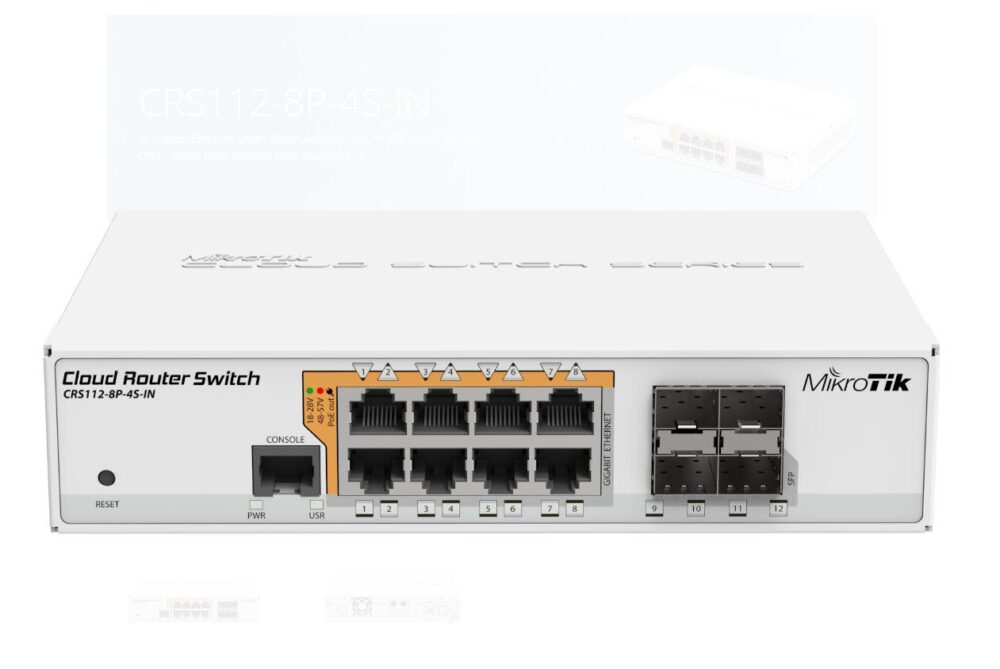 MikroTik Cloud Router Switch 112-8P-4S-IN with QCA8511 400Mhz CPU