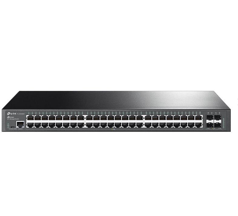 "JetStream™ 48-Port Gigabit L2+ Managed Switch with 4 10GE SFP+ Slots PORT: 48× Gigabit RJ45 Ports