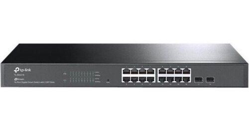 "JetStream™ 16-Port Gigabit Smart Switch with 2 Gigabit SFP Slots PORT: 16× Gigabit RJ45 Ports