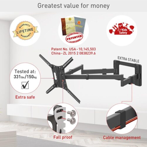 Suport TV plat/curbat de perete cu 2 brate Barkan BM464XL