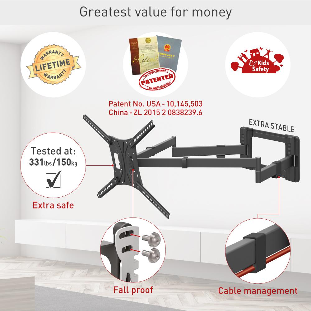Suport TV plat/curbat de perete cu 2 brate Barkan BM464XL