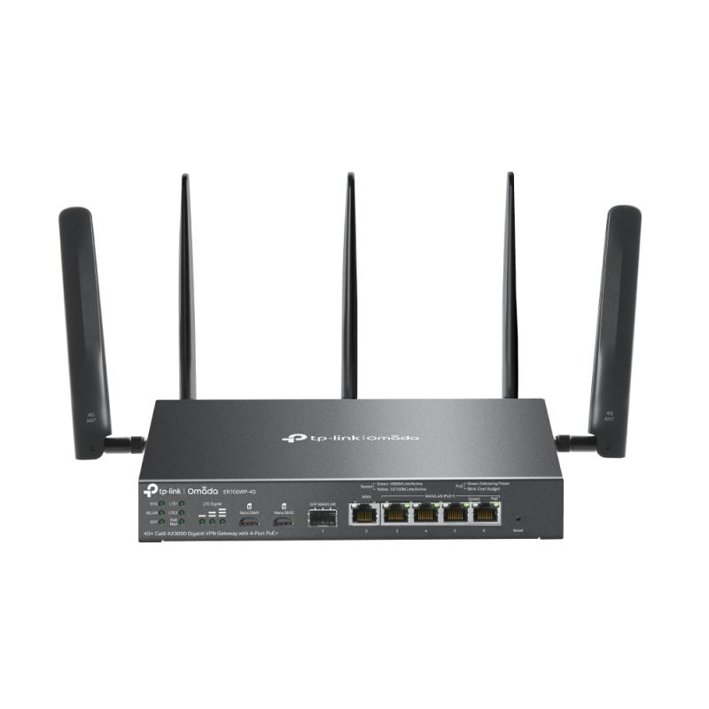 Omada 4G+ Cat6 AX3000 Gigabit VPN Gateway with 4-Port PoE+ PORT: 1× Gigabit SFP WAN/LAN Port