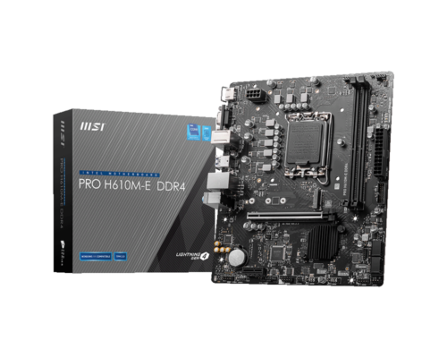 Placa de baza MSI PRO H610M-E LGA1700 DDR4   SPECIFICATIONS Model Name PRO H610M-E DDR4 CPU Support Supports 12th/ 13th Gen Intel® Core™ Processors
